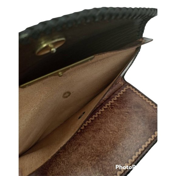 Vintage Wallet Hand Tooled Leather Wallet Hummingbird Floral Scene Whipstitched - Picture 8 of 10